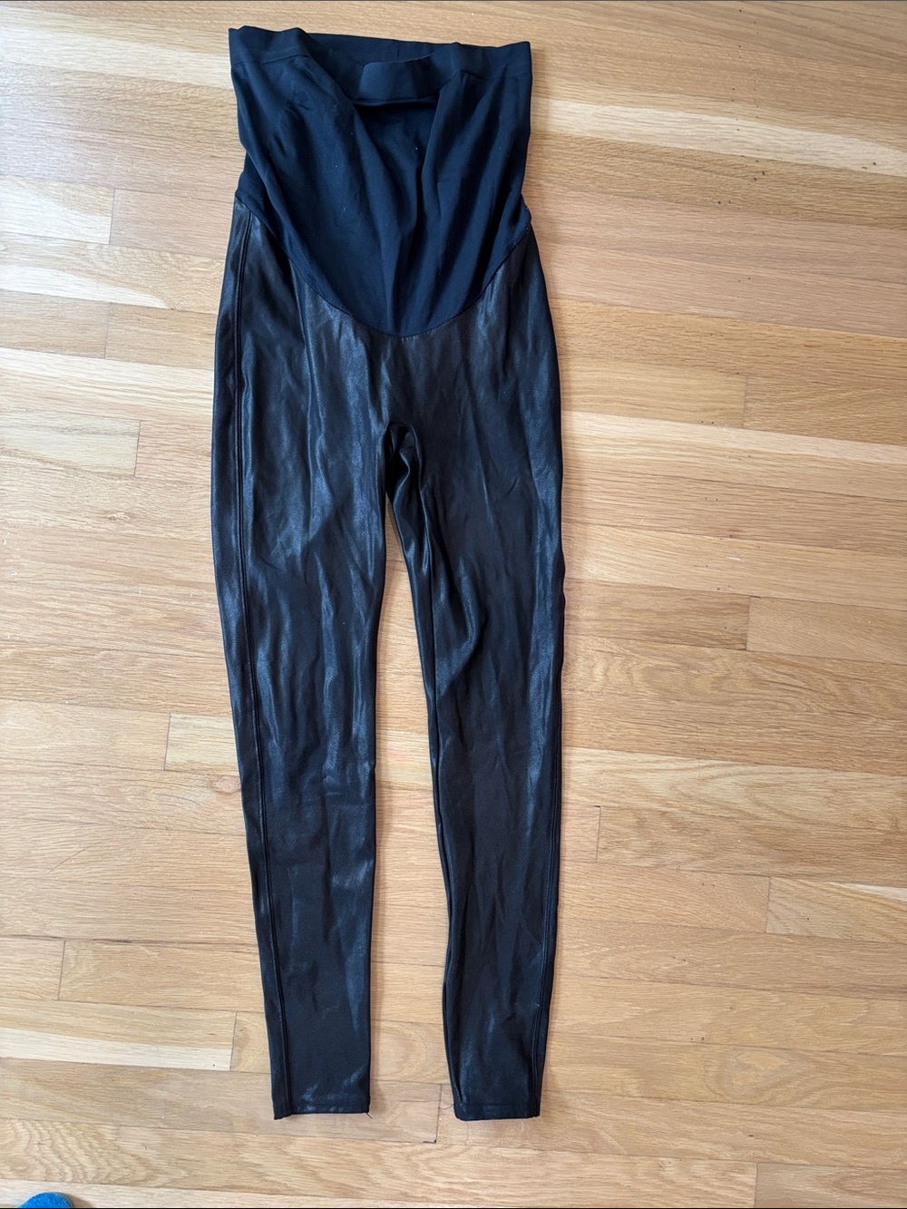 SPANX Black Faux Leather-Effect Maternity Leggings